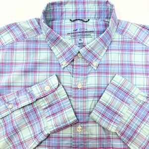 Vineyard Vines Mens XL On-The-Go Performance Plaid Shirt brrr Cooling Blue Pink